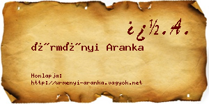 Ürményi Aranka névjegykártya